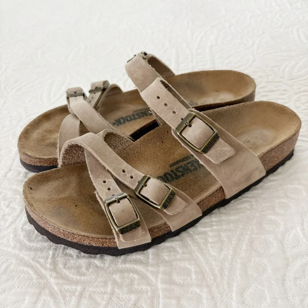 Birkenstock Franca Strappy Oiled Leather Sandals, Tan‎ Sz 36 US 5